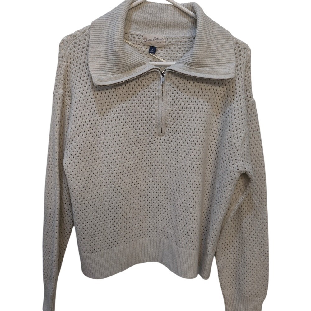Universal Thread Light Gray Knit Sweater Cardigan with Collar 1/4 Zip Up Size M - Picture 2 of 5